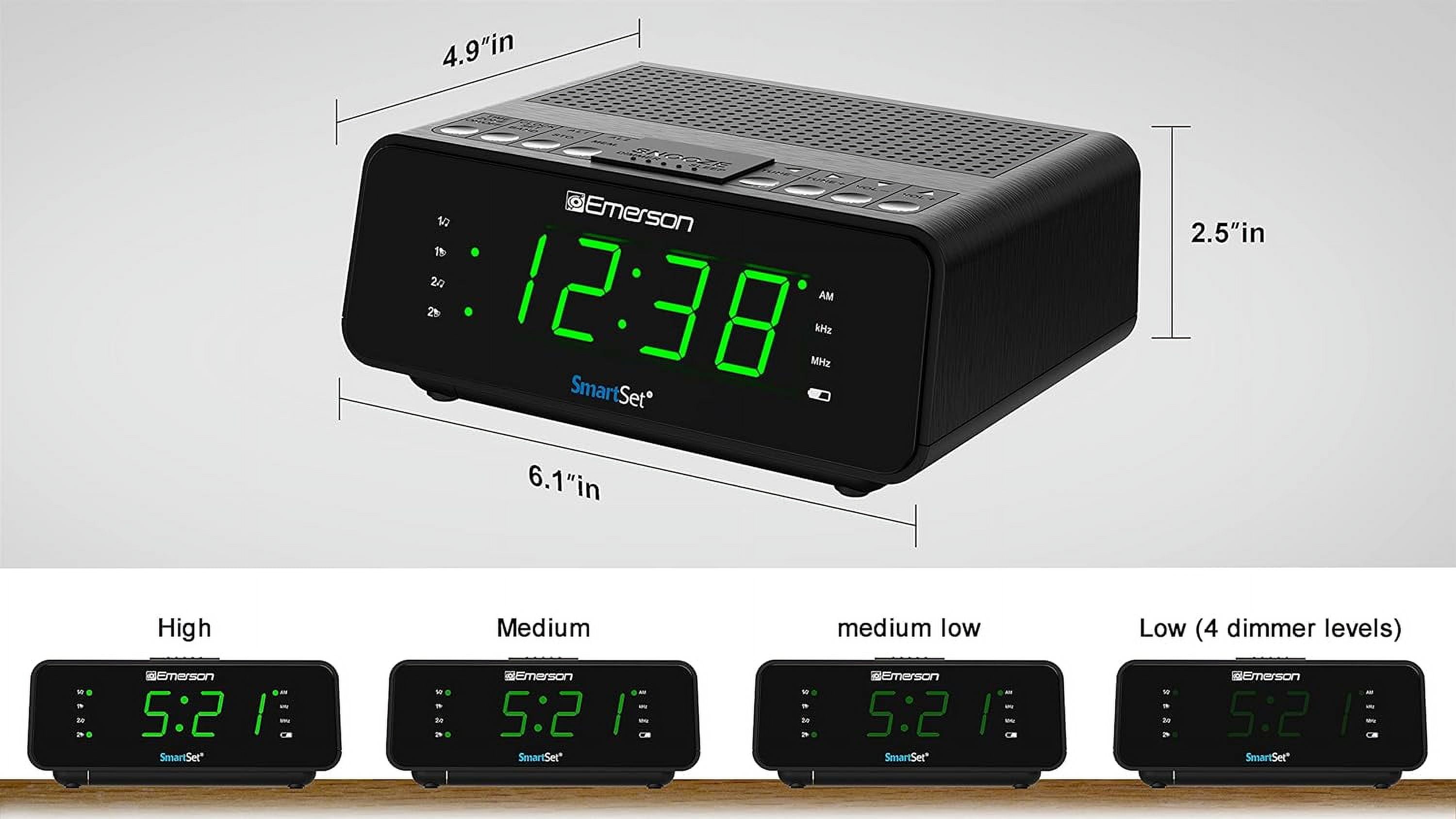 Emerson SmartSet AM/FM Dual Alarm Clock Radio, 0.9" Jade Green LED Display, CKS1900