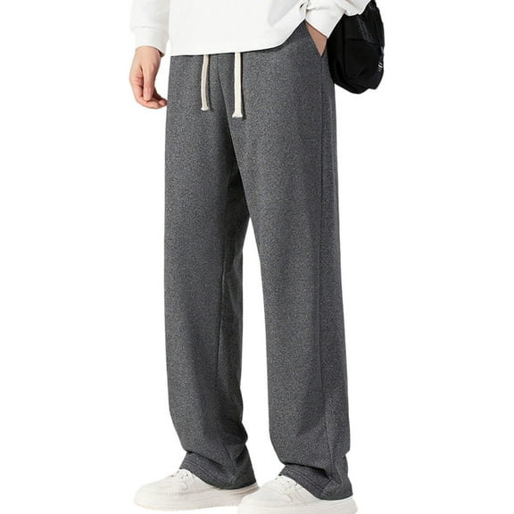 SYMOID Men's 100% Polyester Casual Pants 2XL Dark Gray - Straight Leg with Drawstring Waist, Machine Washable, All-Day Comfort for Daily Wear & Gym