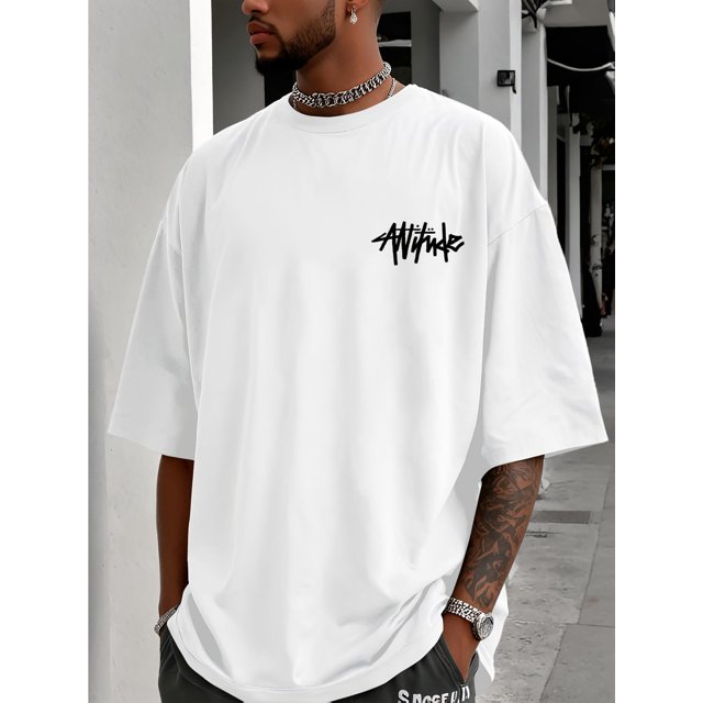 Men's Casual Street Style Short-Sleeve T-Shirt, Heather Gray with "ATHENS" Handwritten Print, Cotton, Round Neck