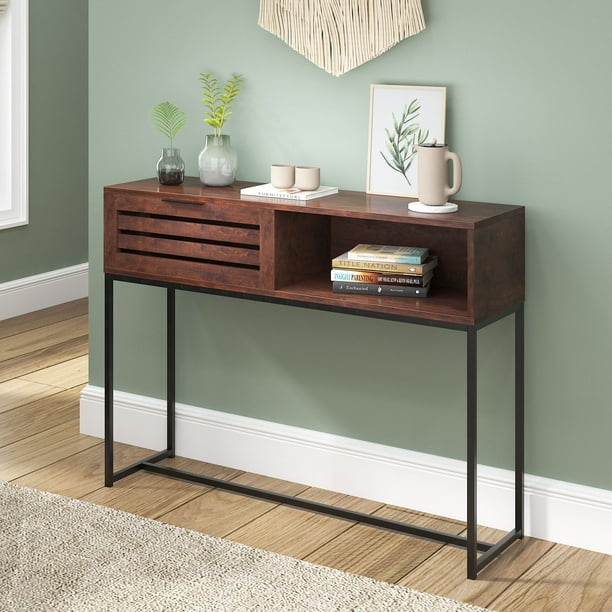 Soges 40 inch Console Table with Pull Rod Drawer Entryway Table Sofa Table for Living Room