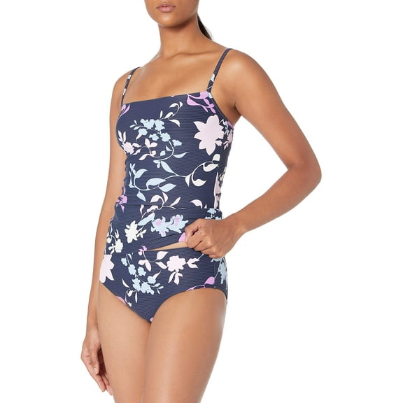 Seafolly Women's Standard Square Neck Tankini Top Swimsuit, Florence Indigo, 8 US