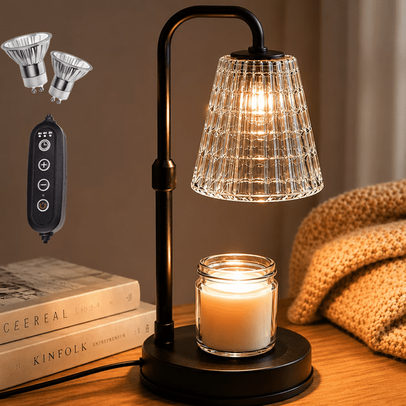 Mitzzllc Candle Warmer Lamp with Timer & Dimmer,Adjustable Height Electric Wax Melt Warmer for Jar Candles,Flameless Safe Home Decor Lamp,Bedroom & Gift Use,Includes 2 Bulbs