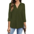 thumbnail image 7 of Colisha Lady Elegant Working Blouse V Neck Lapel Pullover 3/4 Sleeve Baggy Loose Tunic Shirt, 7 of 7