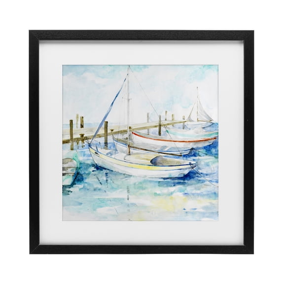 Stupell Industries Coastal Docked Sails on Stormy Seas Black Framed Print Under Glass, 16 x 16, by Lorenzo Collective