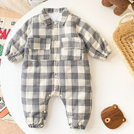 

DanceeMangoos 0-3T Newborn Kid Baby Boys Winter Clothes Plaid Thick Baby Romper Warm Jumpsuit Cute New Born Baby Costume Outfit
