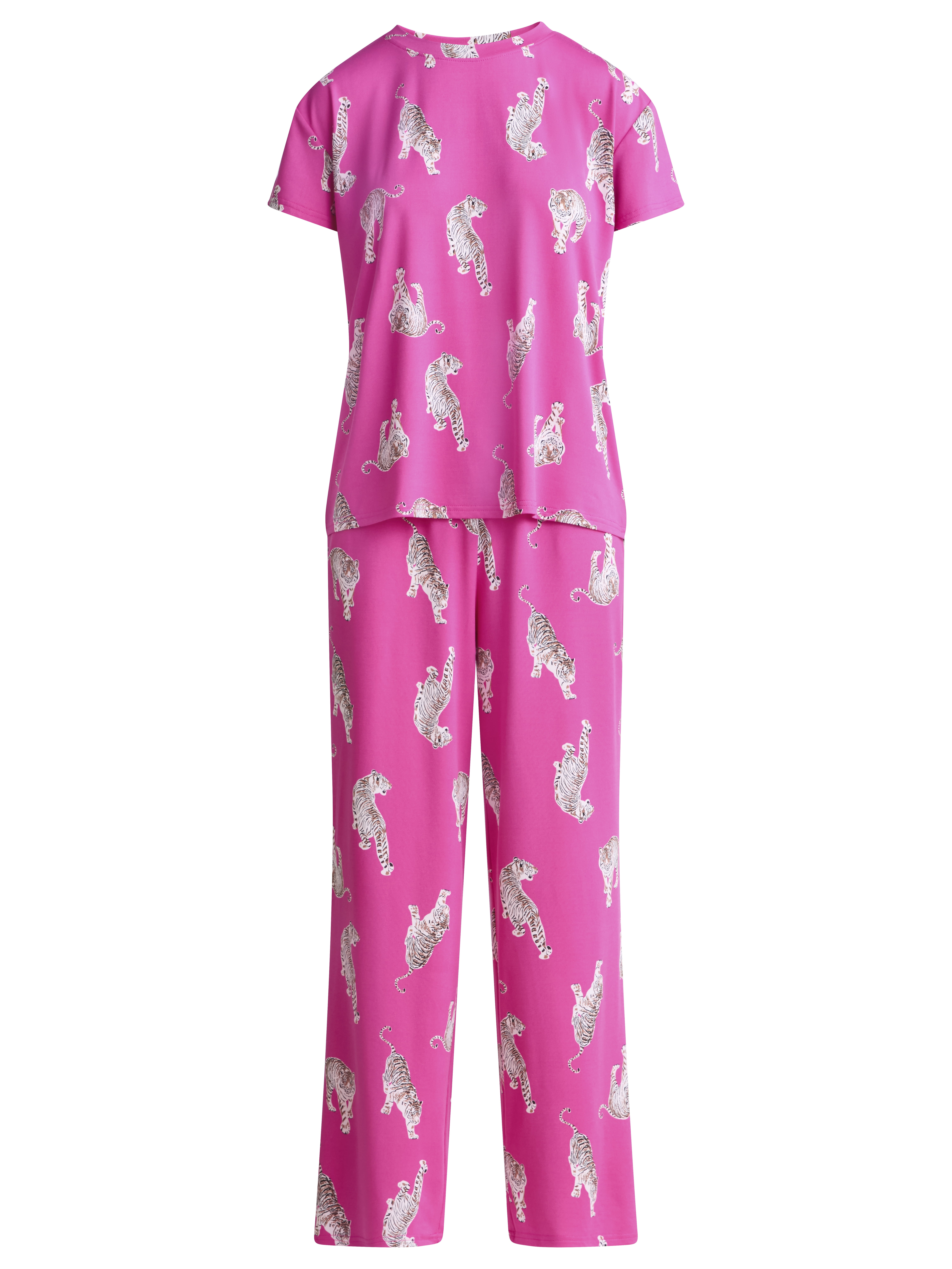 Joyspun Women's Short Sleeve Sleep Top and Open Leg Pants Pajama Set, 2-Piece, Sizes XS-3X