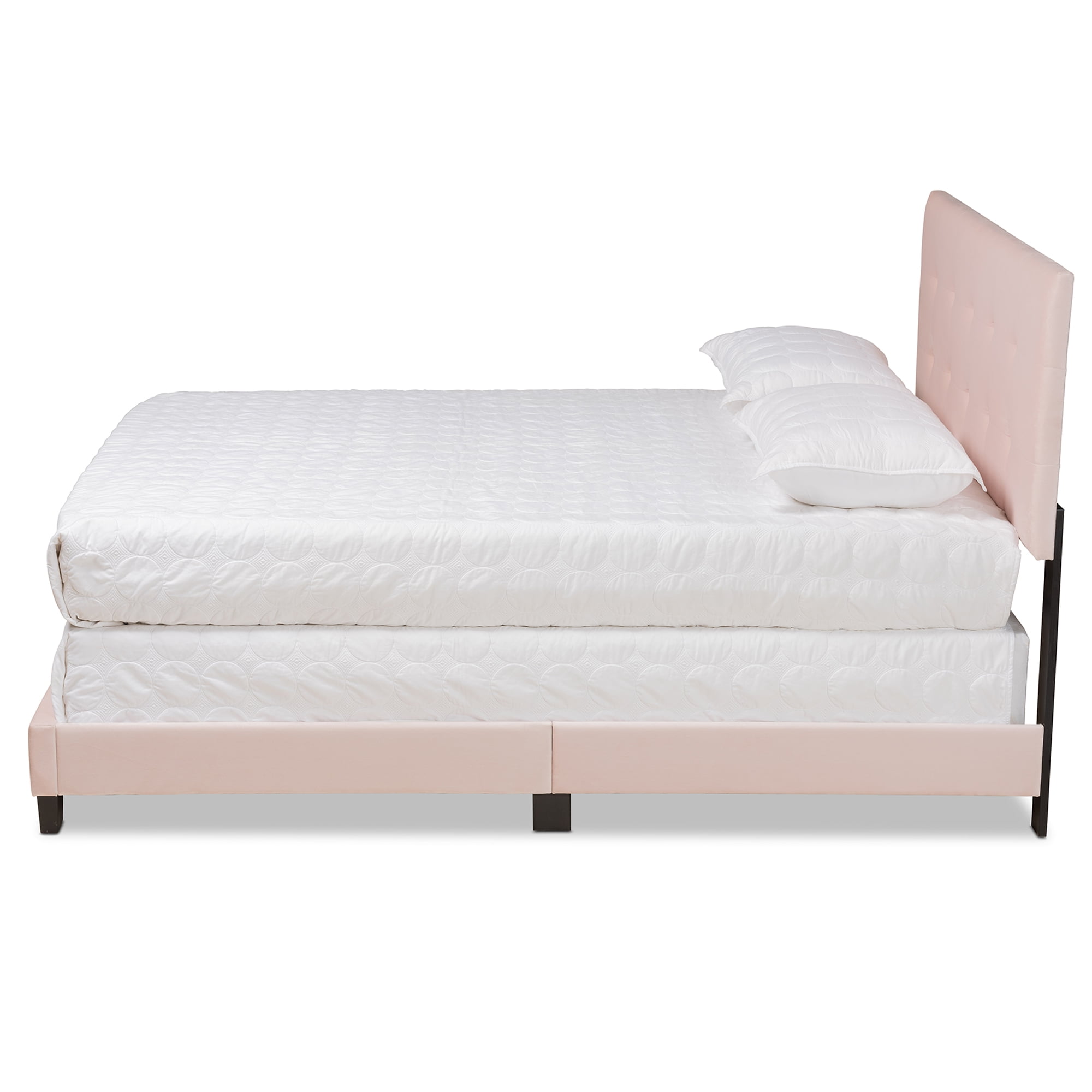 Baxton Studio Caprice Contemporary/Modern Velvet Tufted Panel Bed, Queen, Light Pink/Black
