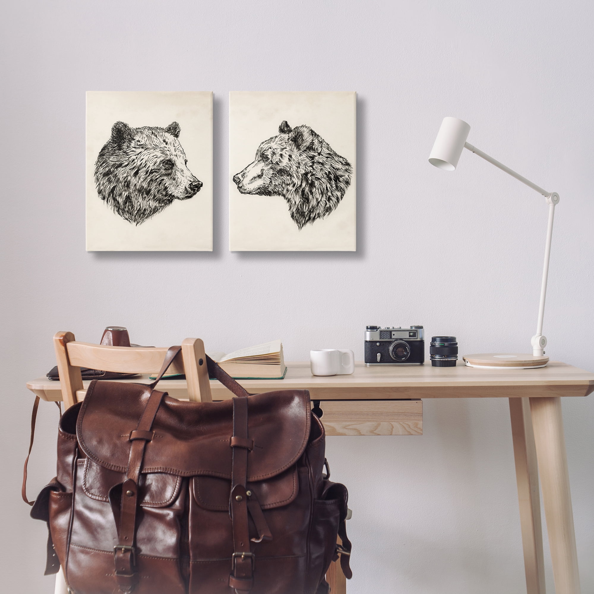 Stupell Industries Portrait Brown Bear Animal Animals Drawing Wrapped Canvas Art Print Wall Art, 16 x 20, Set of 2