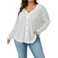 thumbnail image 4 of TEMOFON Womens Plus Size Long Sleeve Waffle Knit Tops Button Down Knit Cardigan for Women V Neck, 4 of 4