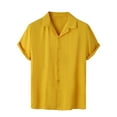 thumbnail image 2 of Homenesgenics Shirts for Men Button Down Mens Shirts Summer Men Solid Color Loose Shirt Short Sleeve Shirt Males Funny Tropical Casual Hawaiian Beach Shirt Yellow M, 2 of 9