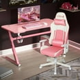 thumbnail image 3 of Gymax Gaming Desk & Chair Set 47'' Z-Frame Table Adjustable High-Back Chair Pink, 3 of 10