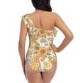 thumbnail image 5 of Easygdp Groovy Hippie Flower Mushrooms Women's One Shoulder Ruffle Monokini Bathing Suits with Removable Chest Pad, Quick Drying - Large, 5 of 8