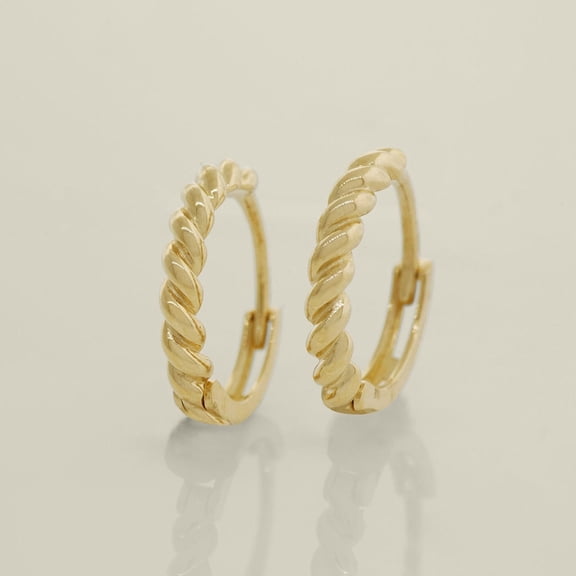 14K REAL Solid Gold Twist Rope Hoop Earrings, Cartilage Daith Helix Tragus Conch Rook Snug Huggie Hinge Hoop Ear Ring Piercing Jewelry MOT400809Y Yellow Gold