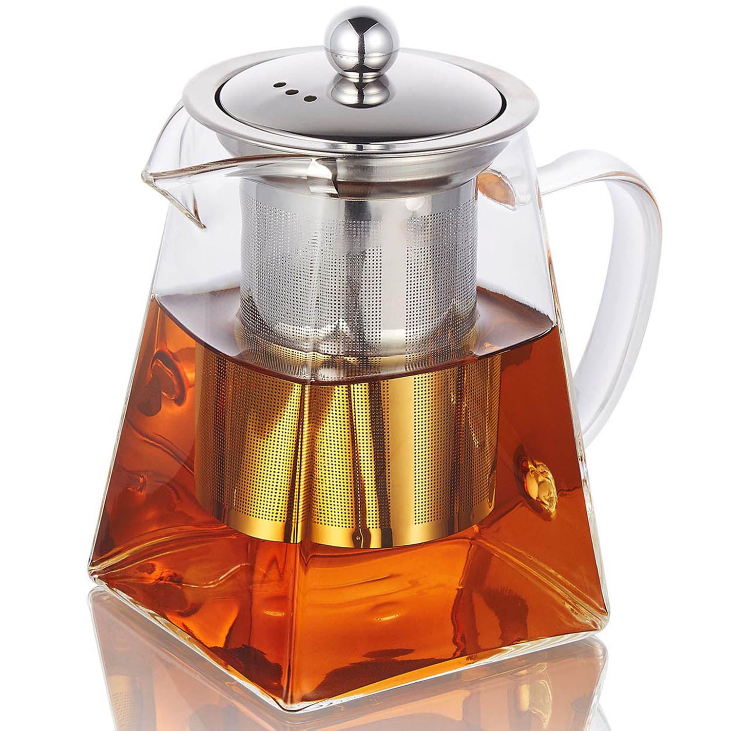 Lead-Free Glass Teapot Infuser Filter Herbal Tea Pot Leaf Strainer Kettle A Lid 