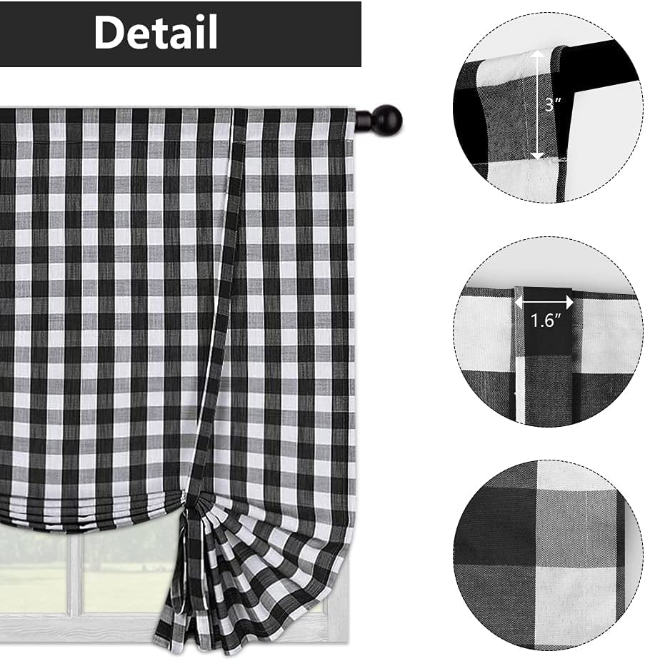 Farm Rooster Black And White Plaid Kitchen Short Window Curtain Modern Home  Decor Small Window Roman Tie Up Curtains - AliExpress