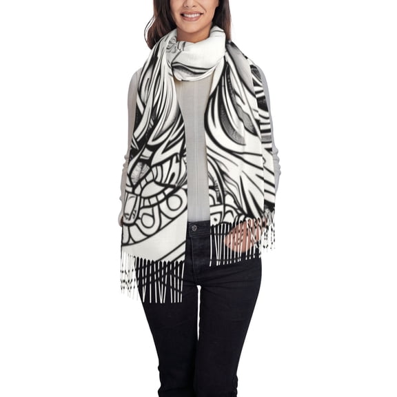 Rateoe Intricate Cat Mandala Women's Traditional Scarf Wrap Tassel Shawl Fringes Neck Head Shawl Retro Scarf