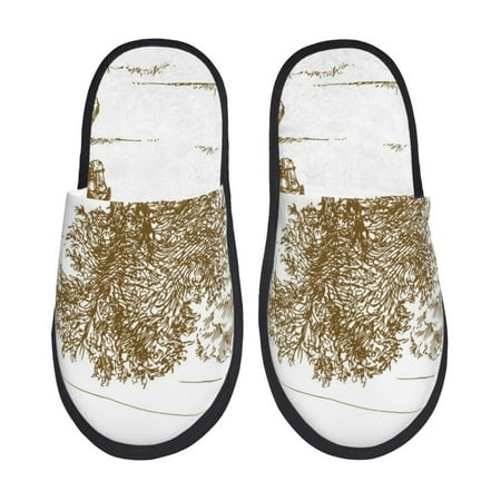 

Qekee Horse Rider In Field Print Furry Slippers for Women and Men House Slipper Funny Bedroom Slippers Indoor -Large