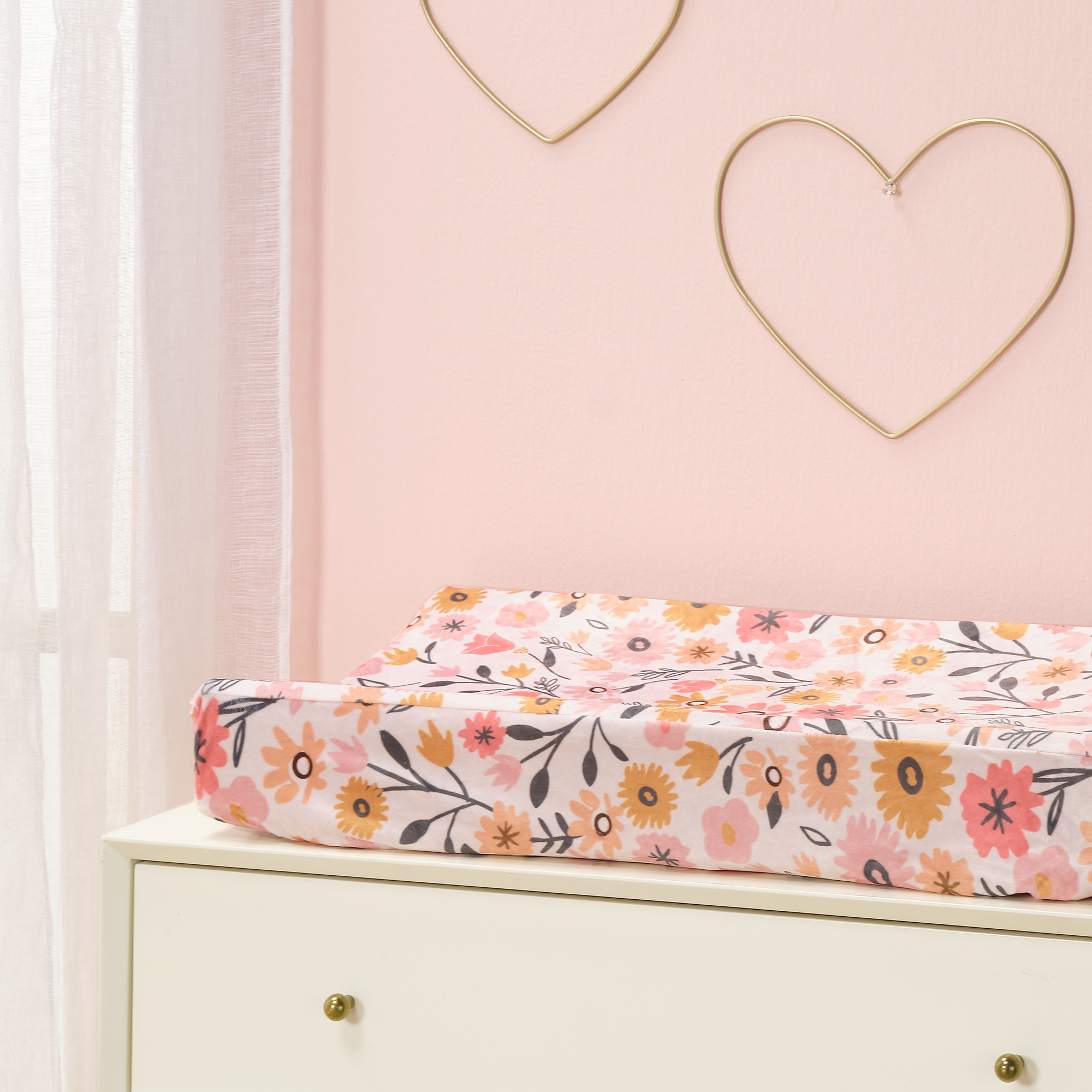 Lambs & Ivy Little Garden Ultra-Soft Pink Minky Floral Baby Changing Pad Cover