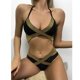 thumbnail image 2 of Gibobby Conjunto de bikini sexy Conjunto de contraste Ropa de playa Traje de baño Panel Push-Up Bikini Vendaje Traje de baño Mujeres Trajes de baño Tanki(Negro,G), 2 of 5