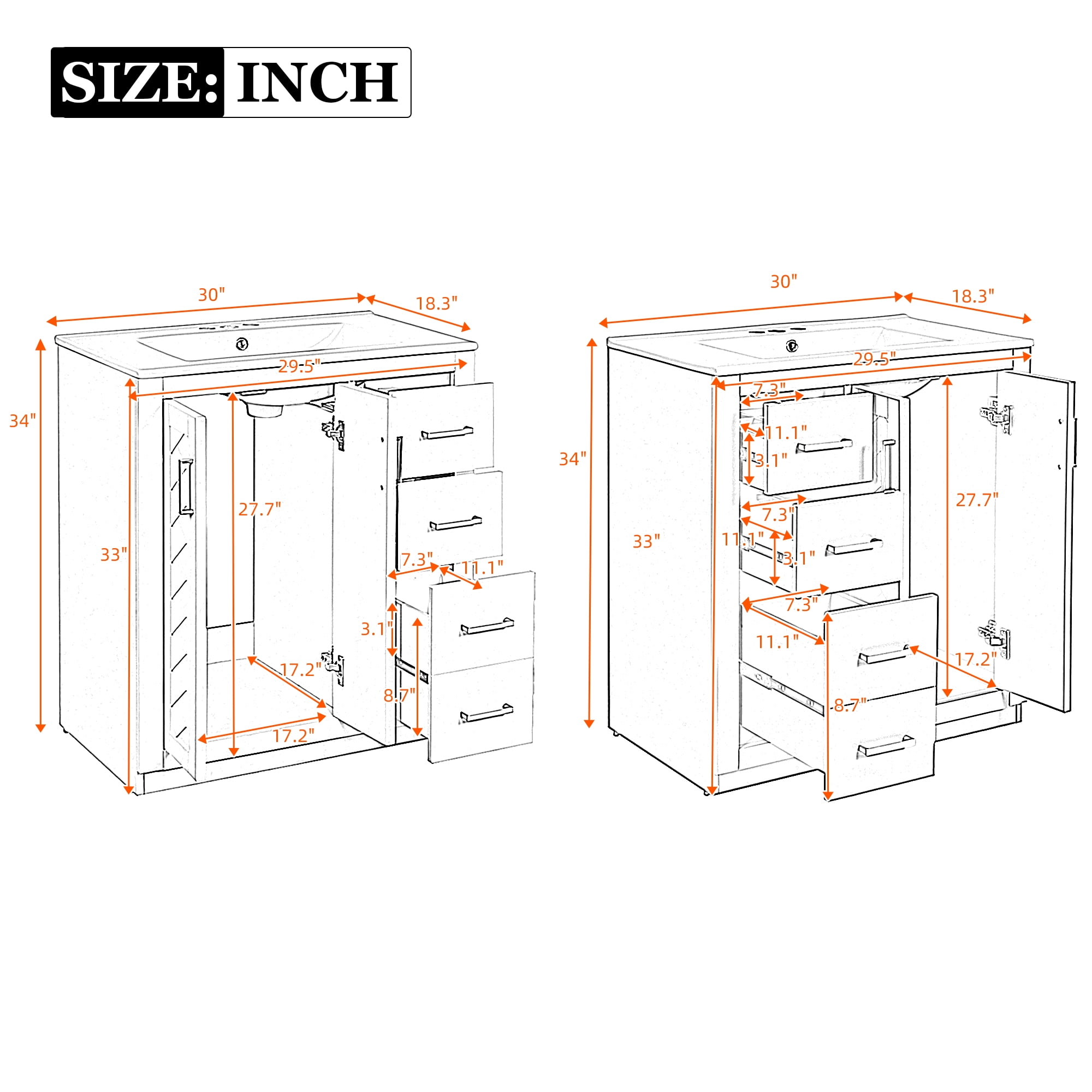 Euroco 60'' Bathroom Vanity with Ceramic Sink Combo,Solid Wood Frame Bathroom Storage Cabinet, Freestanding Vanity Set with 3 Drawers& Soft Closing Doors
