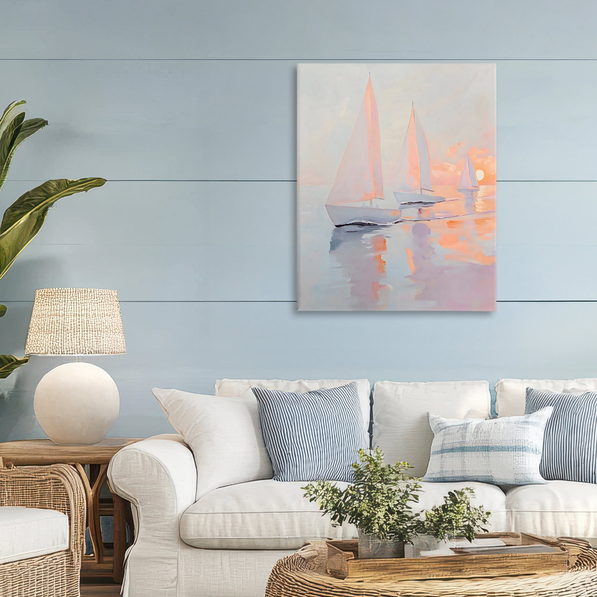 Stupell Industries Peach Sunset Sailboats on Sea Canvas Wall Art, design by Creative Studio