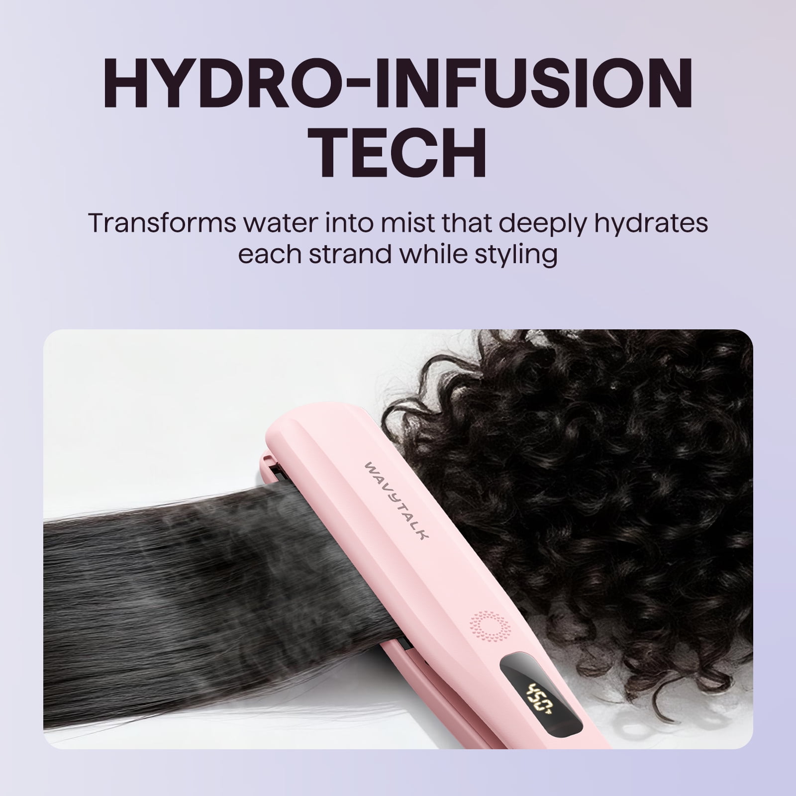 Wavytalk Steam Hair Straightener, 1.38'' Nano Titanium Flat Iron with Detachable Comb for Silk Press Smoothing, Pink