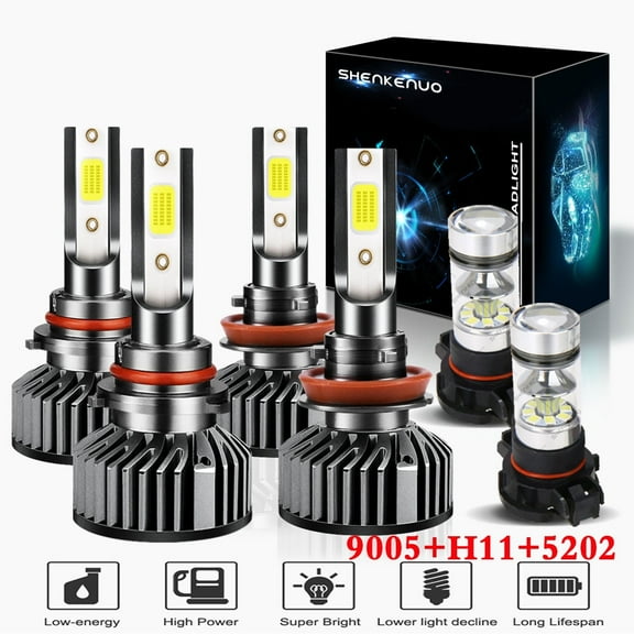 For 2007-2015 chevy Silverado 1500 2500 3500 hd 9005 H11 Headlights, 5202/ps24w LED Fog Light Bulbs,6pc