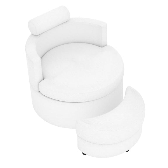 Costway 360° Swivel Accent Chair with Half Moon Storage Ottoman 3 Removable Pillows, Office White