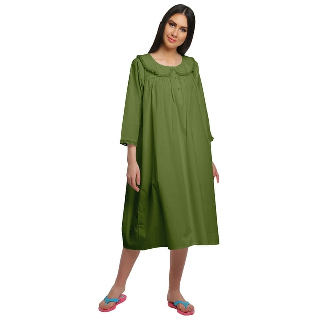 Moomaya Robe de Nuit à Patte de Boutonnage pour Femmes, Unie, à Manches Longues