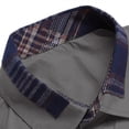 thumbnail image 6 of Fnnxeal Mens Short Sleeve Button Up Shirt, Slim Fit Casual with Contrast Plaid Trim, Lightweight Wrinkle-Resistant Polyester, Gray,Size L, 6 of 7