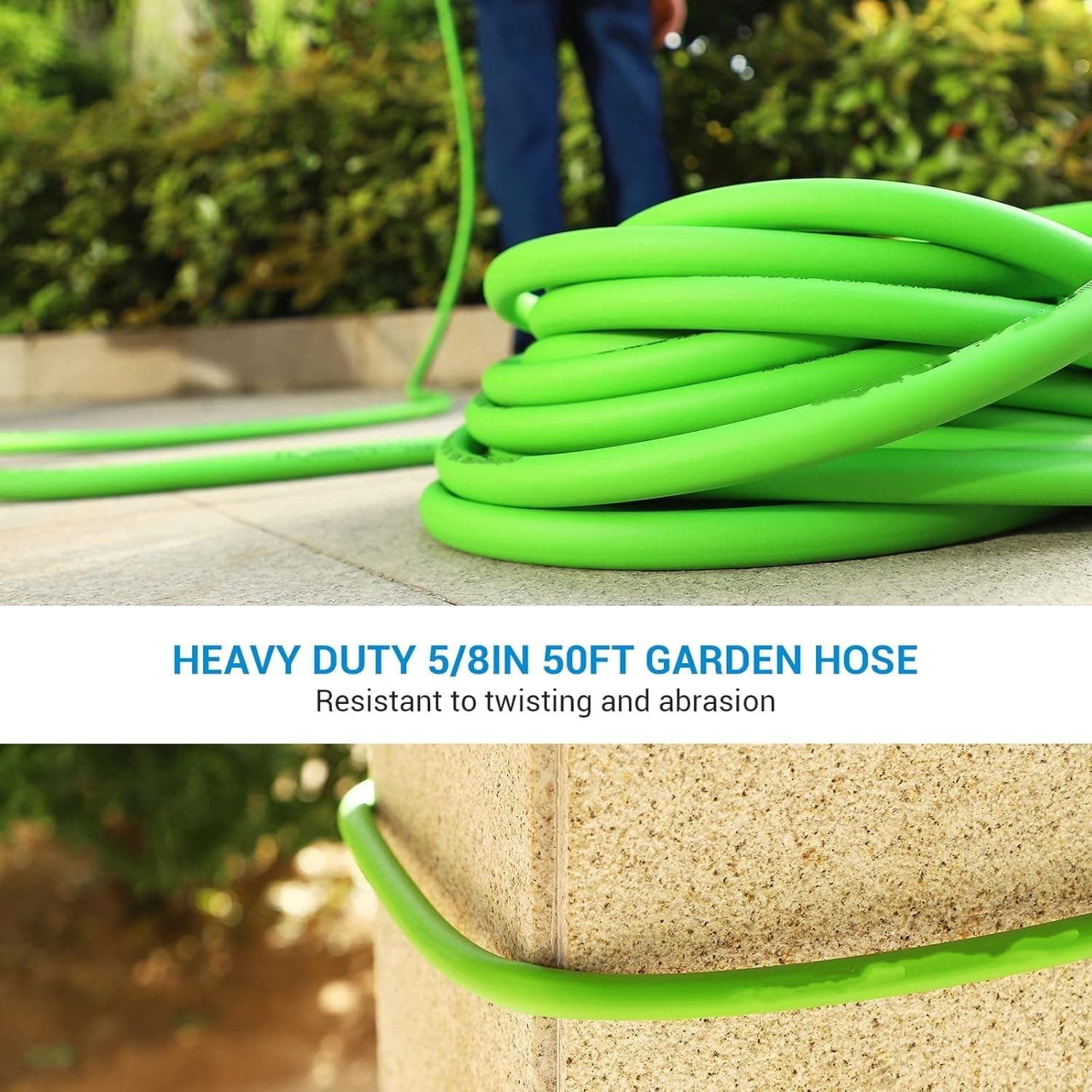 Garden Hose 50 ft x 5/8", Water Hose with Swivel Handle, Heavy Duty, Lightweight, Flexible Hose for Plants, Car, Yard, 3/4 Inch Solid Fittings, Drinking Water
