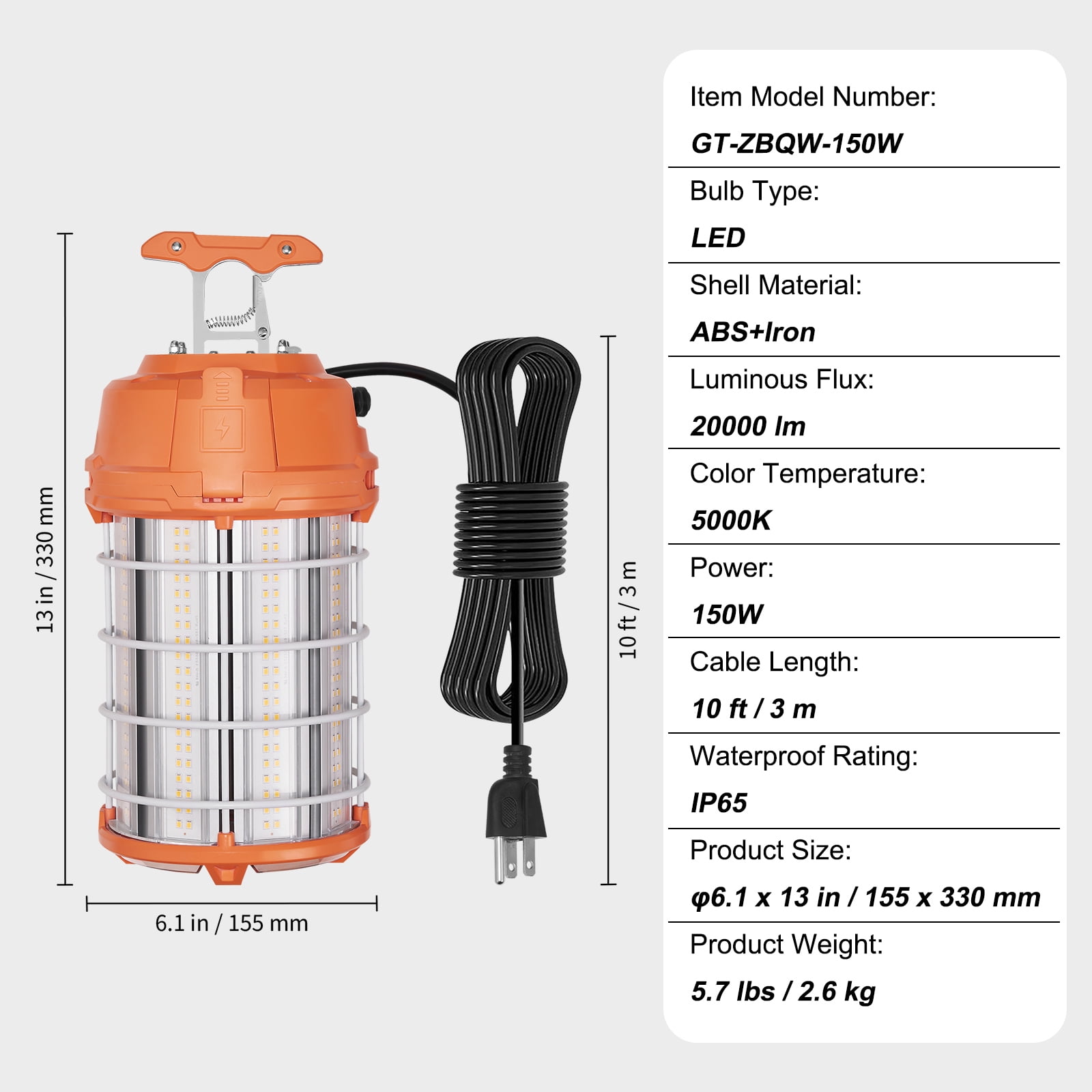 KFFKFF LED Mobile Task Light, 150W, 20000lm, 5000K Sturdy & Water-Proof, Connectable to 6 Devices, Ceiling or Stand Construction Site Lighting for Interior & Exterior Application