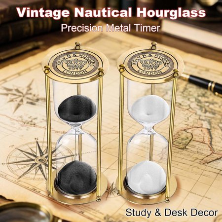 JUNCHI-Hourglass 30 Minute Sand Timer Vintage Brass Black Sand Clock Antique 30 Min Metal SandWatch Reloj De Arena Unique Hour Glass Sandglass for Home Office Desk Decoration