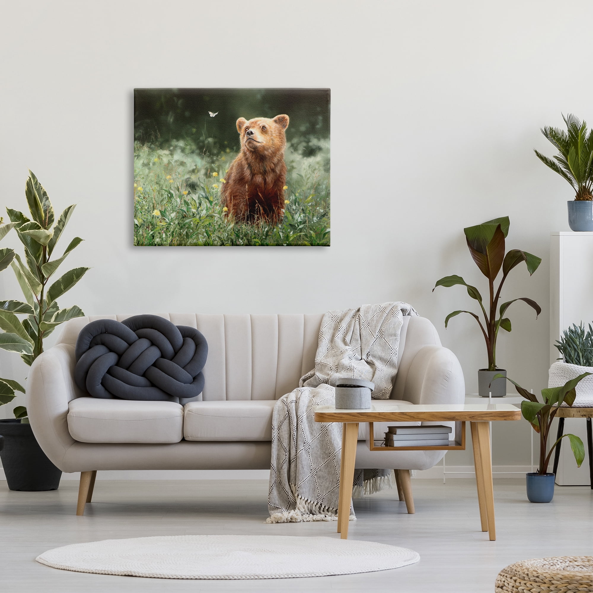 Stupell Industries Bear & Butterfly in Meadow Animals & Insects Photography Gallery Wrapped Canvas Print Wall Art, 40 x 30