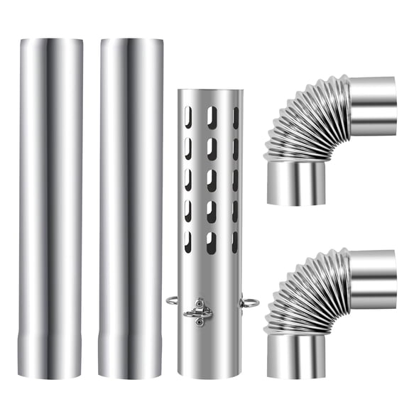 SAN LIKE 5 PCS Camping Stove Pipe 2.36" Stainless Steel Spark Chimney Rain Cap Stove Pipe Elbow Outdoor Tent Stove Indoor Accessories for Vent Smoke and Exhaust Flue Adapter Tube