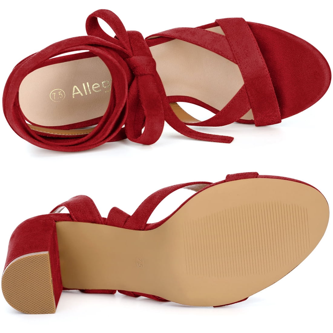 DARING DIVA Women's Open Toe Crisscross Lace Up Chunky Heel Sandals Red 8.5