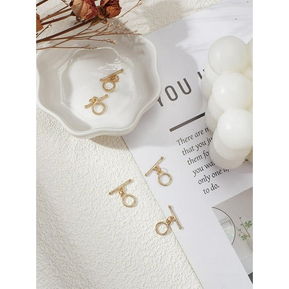 5 Bags Real 24K Gold Plated Brass Toggle Clasps Metal Connectors with Textured Ring Jewelry Supplies for Jewelry Making Necklace Bracelet Ring: 10x7.5x1mm Bar: 3.5x15x1.5mm diy