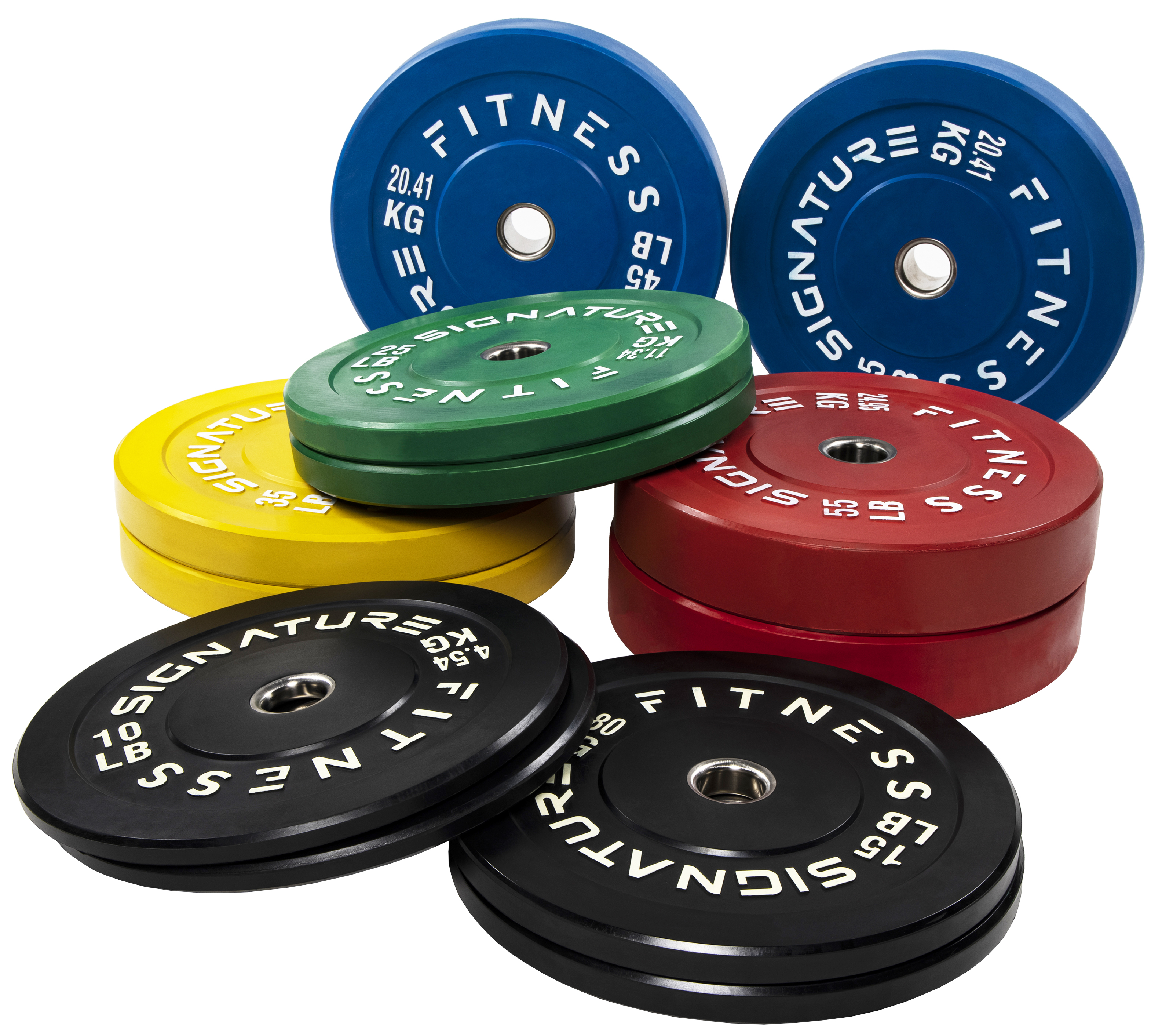Signature Fitness 2 In. Olympic Bumper Plate Weight Plates with Steel Hub - 100% Virgin Rubber