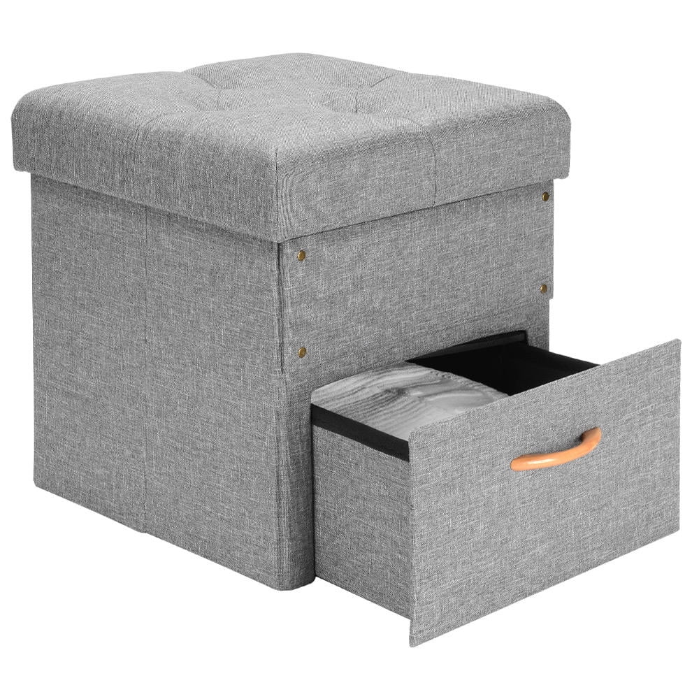 Folding Storage Ottoman with One Drawer, Storage Chest Foot Rest Stool