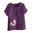 thumbnail image 4 of HOMBOM Shirts for Women Boho Tee Shirts Spring Crewneck Cotton Linen Short Sleeve Soft Floral Womens T Shirts, 4 of 5