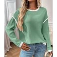 thumbnail image 5 of Female Fashion Crewneck Pullover Sweater Casual Color Block Ribbed Knit Tops Loose Fall Tops Light Green XXL, 5 of 9