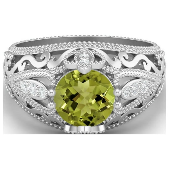 Mooneye 1.45 Ctw Round Peridot Antique Filigree Design 925 Sterling Silver Women Wedding Ring