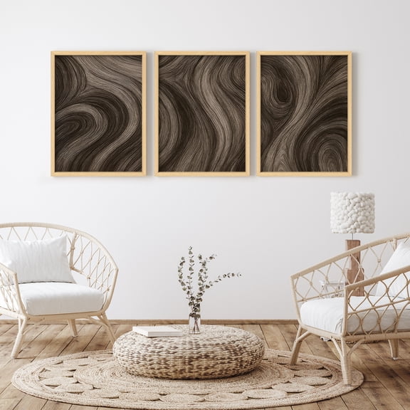Framed Print Wall Art Set of 3 - Neutral Abstract Lines Poster Art - 3 Pieces Minimalist Modern Wall Decor for Living Room - 12"x16"x3 Natural