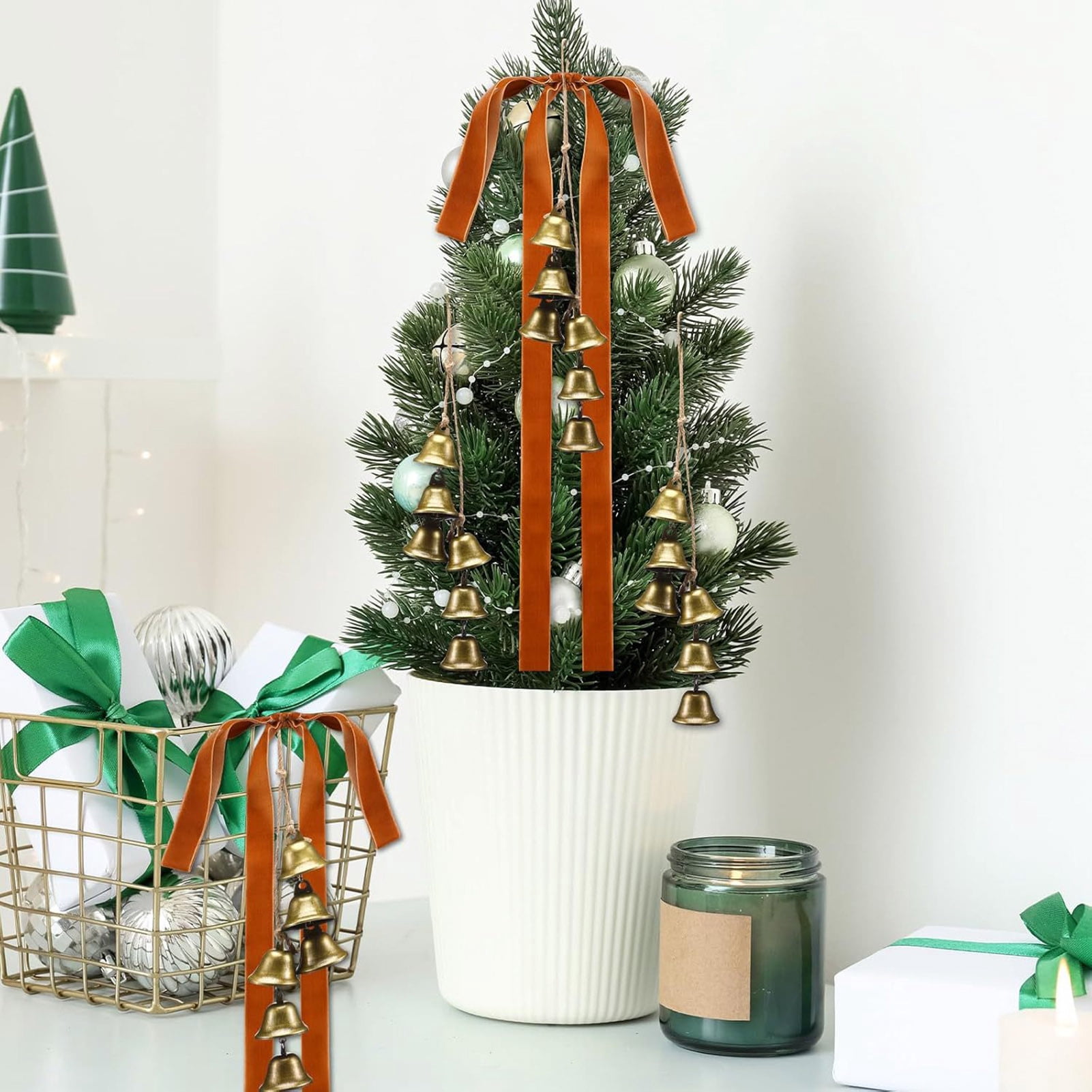 Dserfhy Velvet Christmas Swag Bow with Bells Rustic Large Staircase Wreath Bows Vintage Xmas Tree Topper Bow for Tree Wall Door Decor