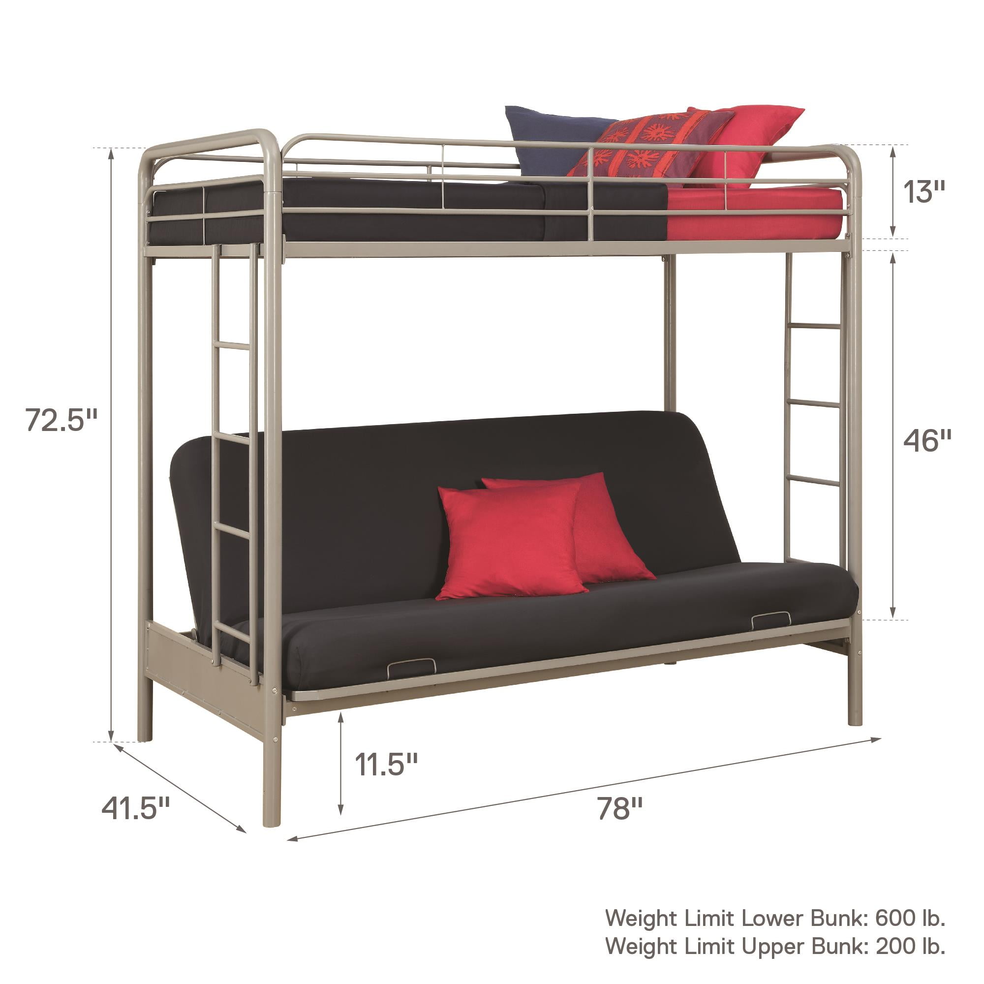 twin bunk bed with futon on bottom