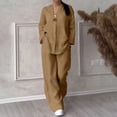 thumbnail image 2 of Women Suits 2 Piece Set Women's Casual Sets Solid Color Button Long Sleeve Shirt High Waist Loose Pocket Pant Two Piece Top And Bottom Set Zipper up Pants Suit for Women Womens Party Pant Suit Brown L, 2 of 5