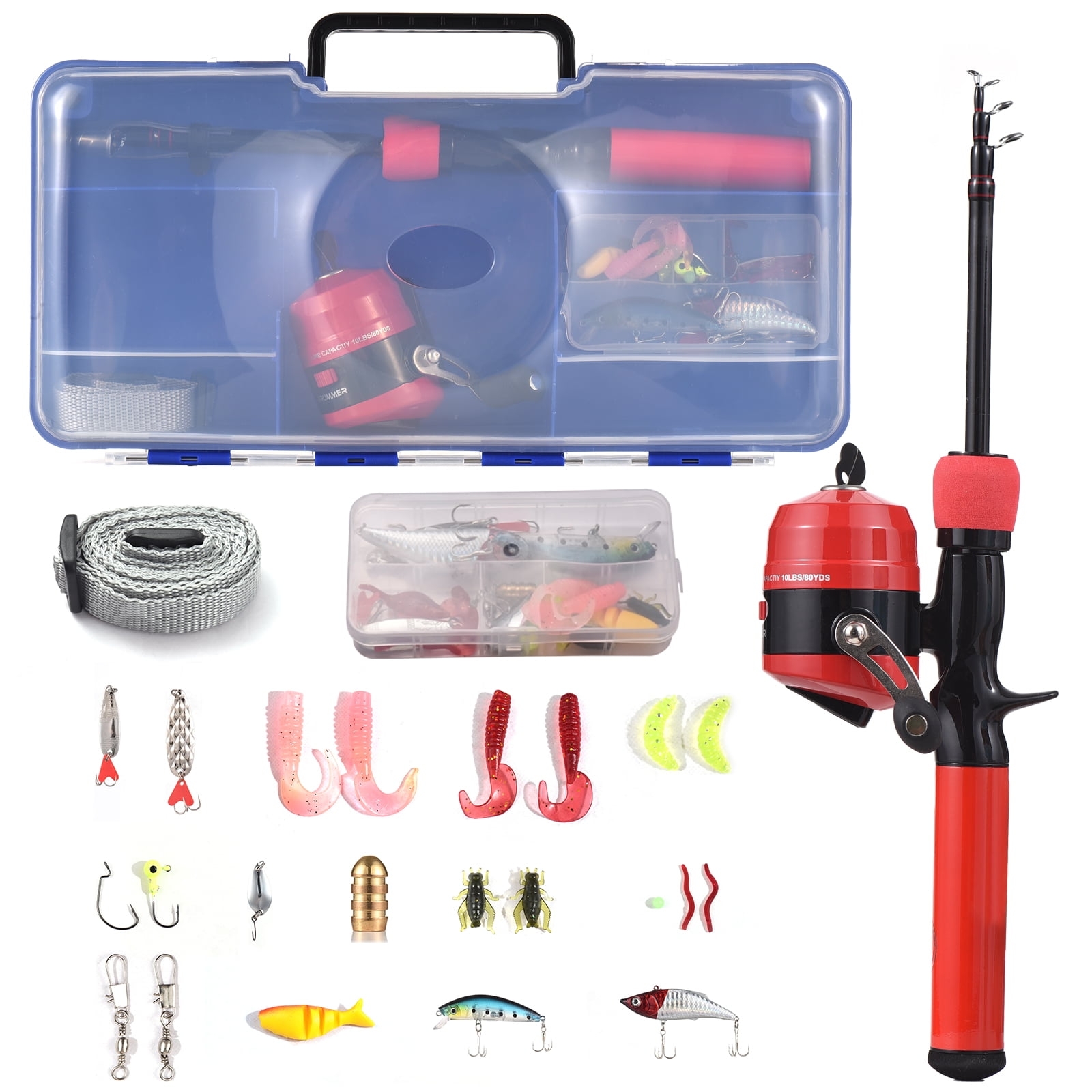 Dynwaveca Child Fishing Rod Complete Set With Lures Traveling Kid Fishing Pole Portable Telescopic Fishing Rod And Reel Combo Kits For Boys Girls Viol