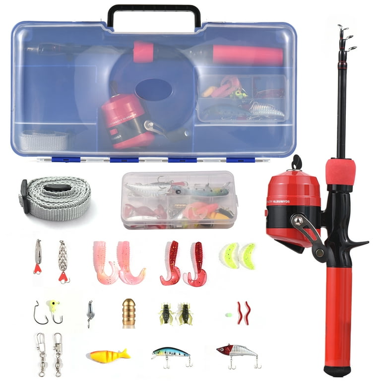Chengstore Fishing Rod Reel Set Kit With Line Travel Beginners Easy To Hold Fishing  Equipment Fishing Pole Kit,Kids Fishing Poles Includes :Fishing Gear,  Fishing Lures, Box, Fully Fishing Equipment : : Sports
