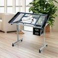 thumbnail image 5 of Yaheetech Glass Adjustable Height Rolling Drafting Art Table with Storage Drawers, Balck, 5 of 7