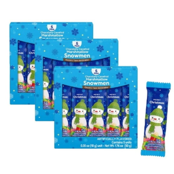 Chocolate Covered Marshmallow Snowmen 5-Count PACK OF 3 Festive Holiday Chocolate Treats | Christmas Candy Gifts for Kids & Family